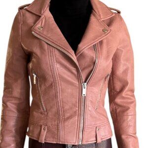 🎄 NWOT🛍️ Mango Faux Leather Pink Holiday Cocktail DUSTY ROSE MOTO JACKET XXS
